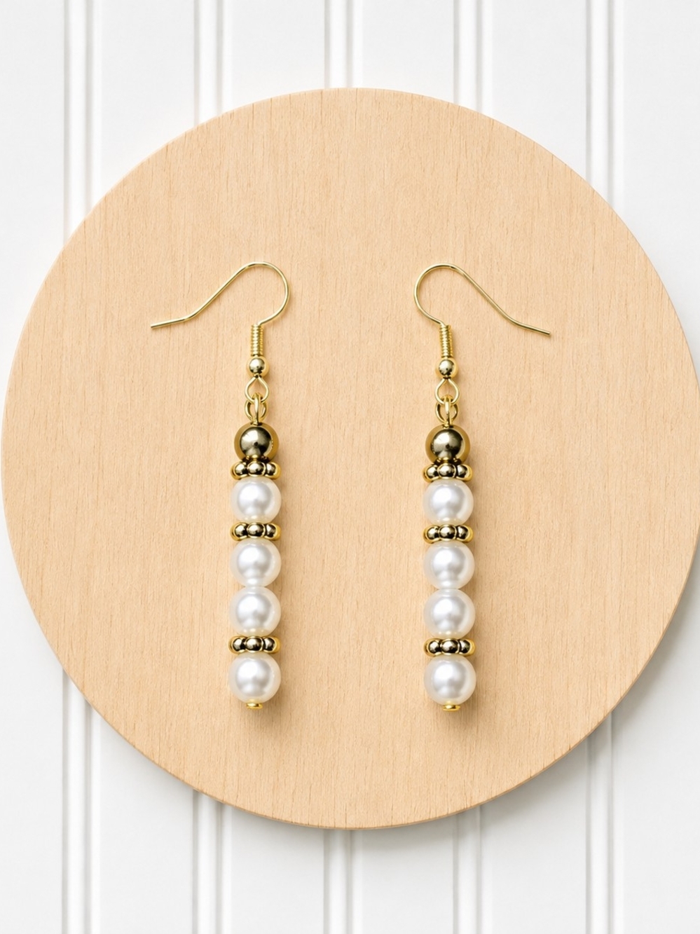 Gold and White Pearl Drop Earrings Bridal